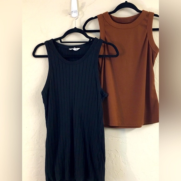 Bundle Ribbed Tank Tops Club Monaco Black Brown Small Stretch Vacation B… - Picture 1 of 8